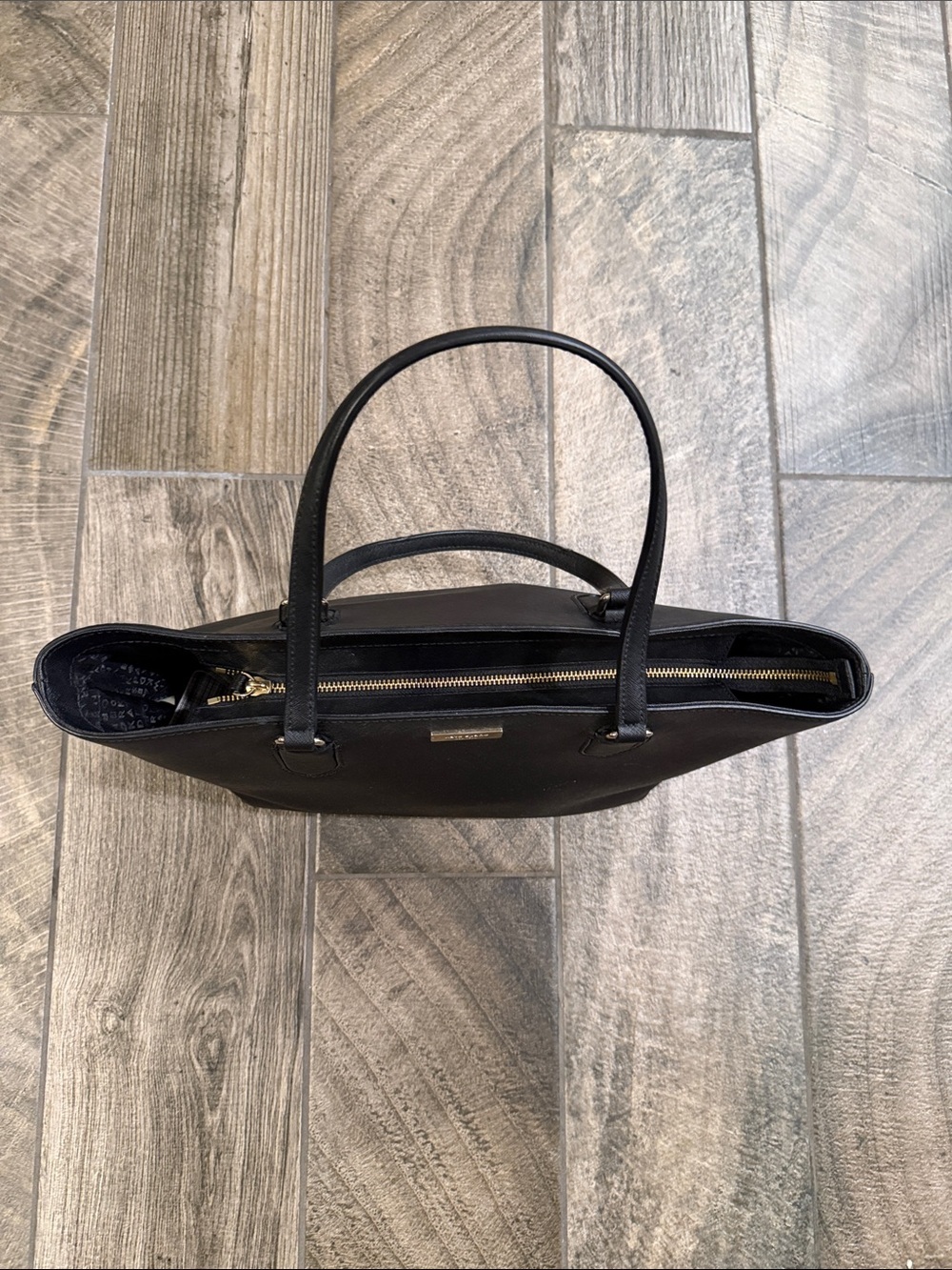 kate spade Black Structured Leather Tote with Gold Plaque - Picture 2 of 5